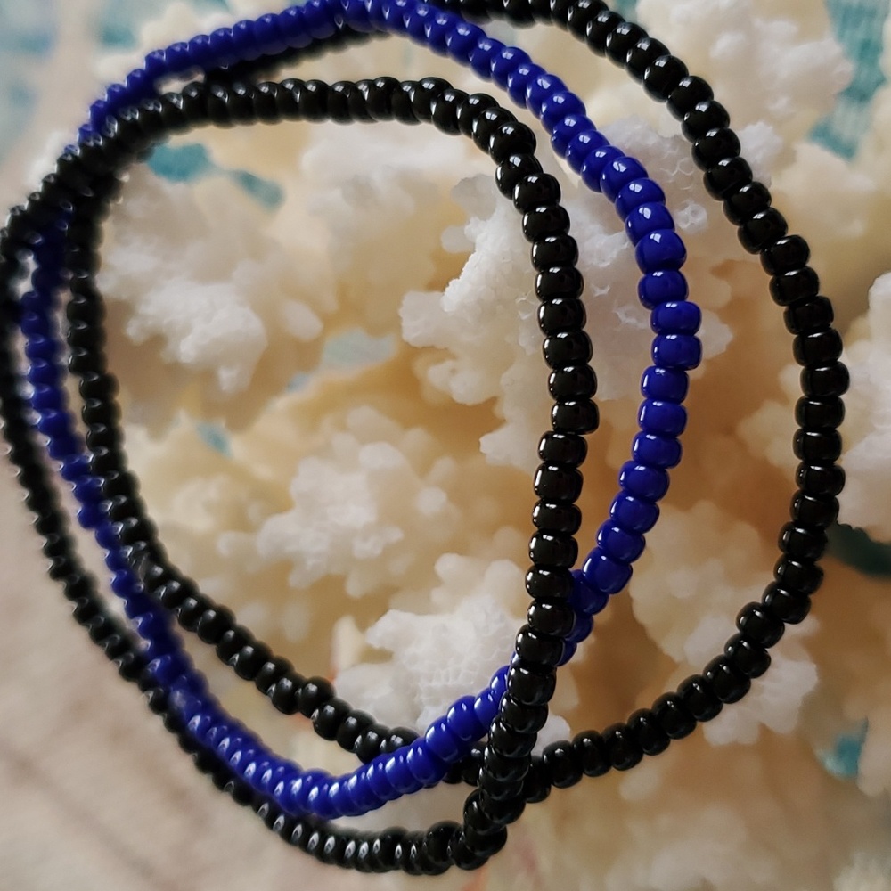 Seed Bead Stack Stretch Bracelets "Blue Line" - Picture 12 of 16